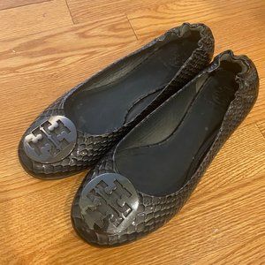 Tory Burch Patent Leather Blue Snakeskin Ballet Flats